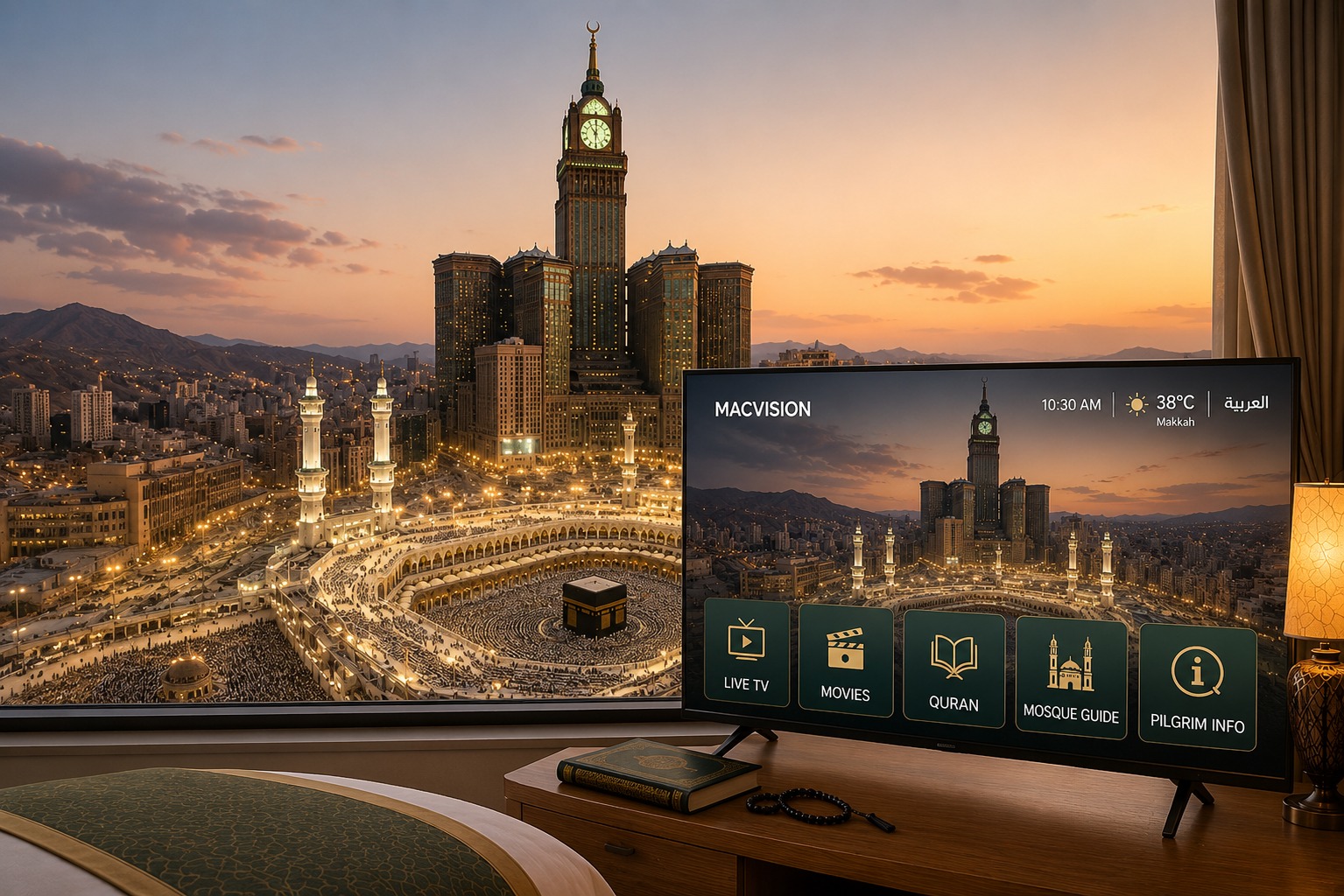 Makkah hotel IPTV system provider with Smart TV middleware and hospitality services
