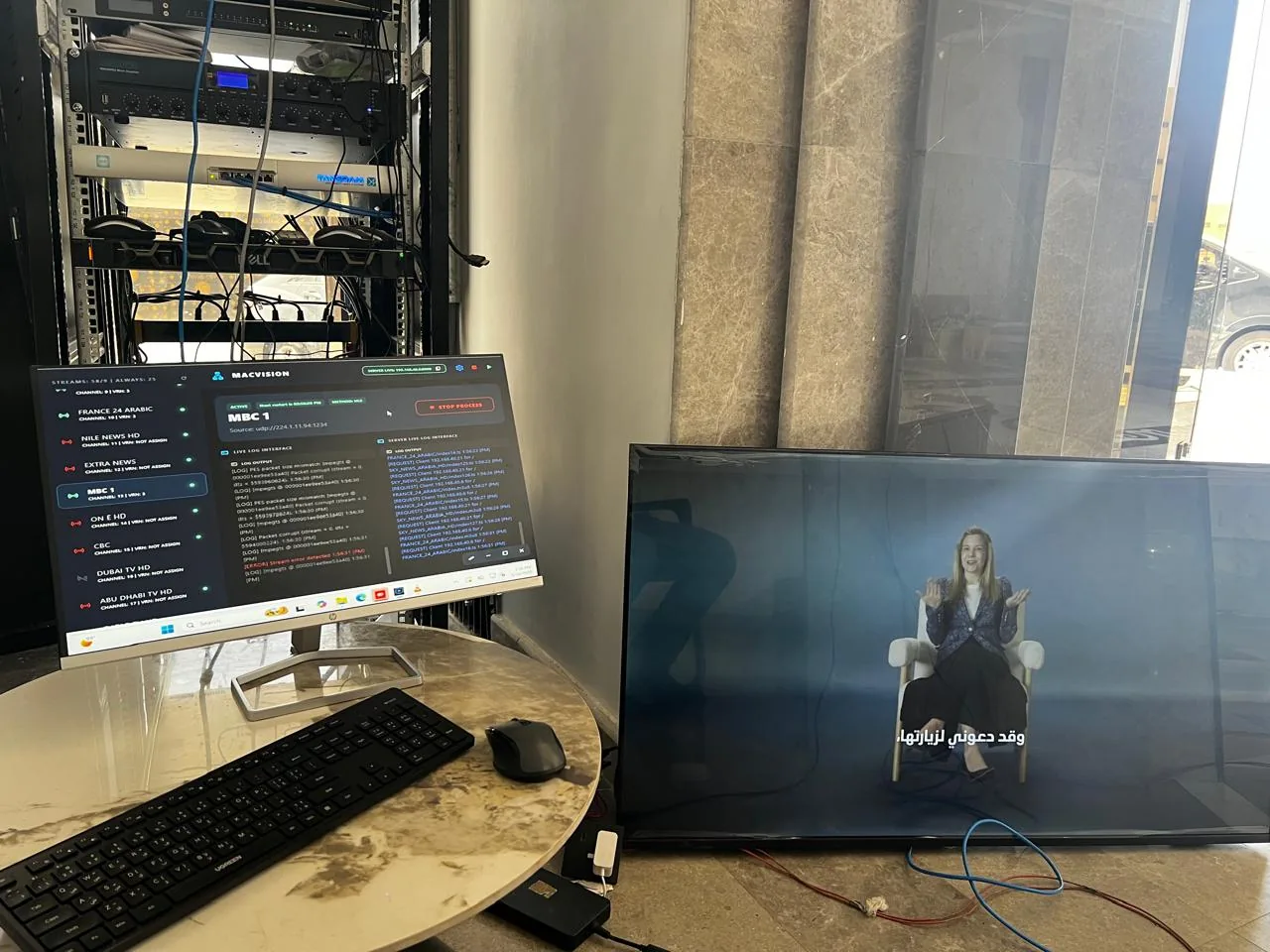 مرجع تقني لفنادق الحجاج في مكة يوضح مراقبة منصة MACVISION واختبار القنوات